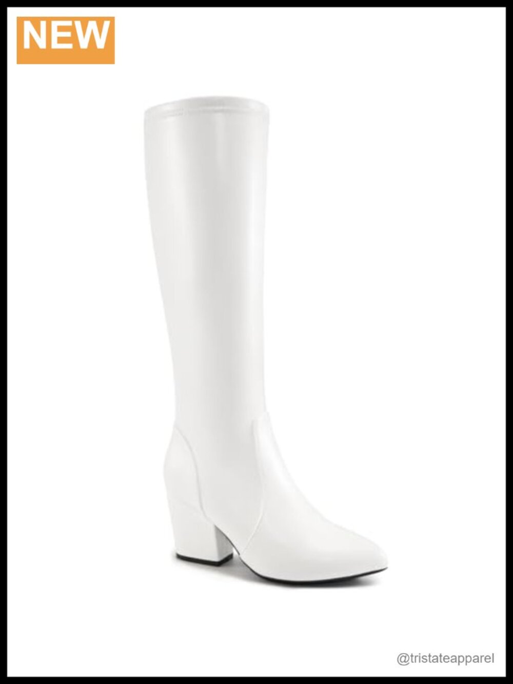 Knee High Boots Women Chunky Heel Side Zipper Pointed Toe Vegan PU Leather